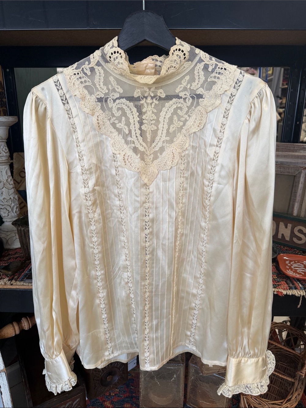 Paul Alexander Ivory Lace Yoke Women's Blouse